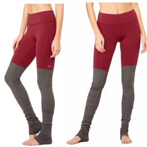 ALO Yoga Burgundy and Gray Colorblock Leggings